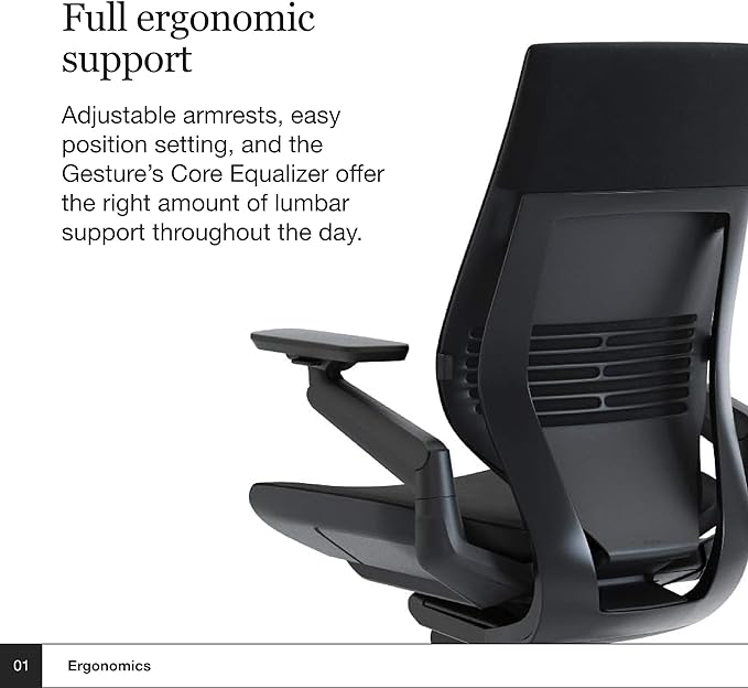 Steelcase Gesture Office Chair - Ergonomic Work Chair with Wheels for Hard Flooring - Comfortable Office Chair - Intuitive-to-Adjust Chairs for Desk - 360-Degree Arms - Licorice Fabric, Dark Frame - LeafyLoom