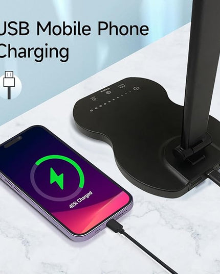 Led Desk Lamp with USB Charging Port, 5 Lighting Colors & 10 Brightness Reading Lamp, Foldable Dimmable LED Desk Light, 3000-6500K, Violin Shape Black Lamp Desk Lamps for Home Office - LeafyLoom