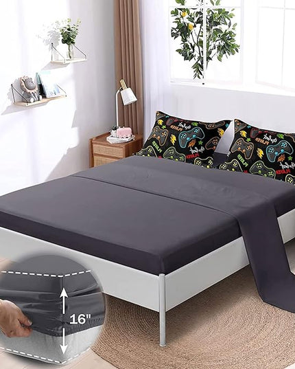 Kids Gaming Bedding Sets, 6 Piece Gamer Comforter Sets for Teens Boys Full Size for Bedroom Comforter Set Adult 3D Gamepad Microfiber Bedding Sets Fits All Season (Full Comforters Set) - LeafyLoom