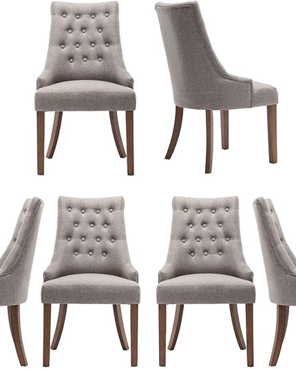 COLAMY Wingback Upholstered Dining Chairs Set of 6, Fabric Side Dining Room Chairs with Tufted Button, Living Room Chairs for Home Kitchen- Light Grey - LeafyLoom