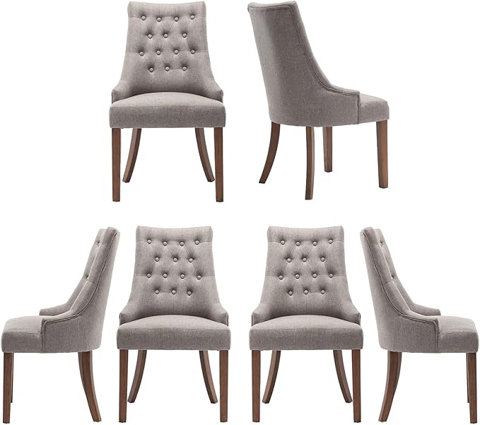 COLAMY Wingback Upholstered Dining Chairs Set of 6, Fabric Side Dining Room Chairs with Tufted Button, Living Room Chairs for Home Kitchen- Light Grey - LeafyLoom
