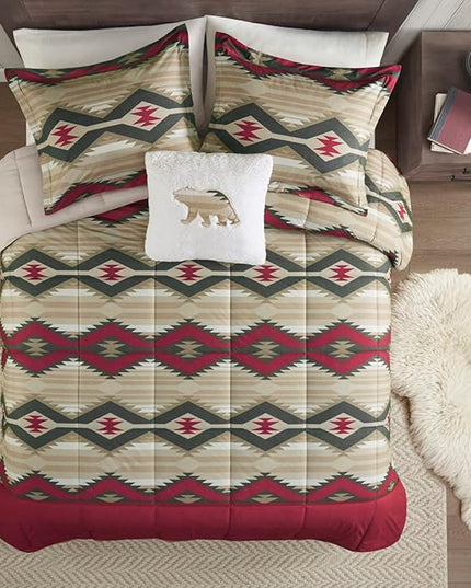 Woolrich Comforter Set, Cabin Lodge, Warm Cover for Colder Season, Modern Cottage-Inspired Down Alternative Ultra Soft Microfiber Bedding, Matching Sham, Southwestern Red King 4 Piece - LeafyLoom