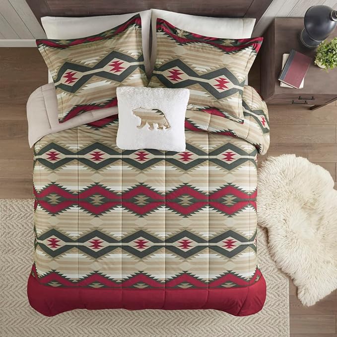 Woolrich Comforter Set, Cabin Lodge, Warm Cover for Colder Season, Modern Cottage-Inspired Down Alternative Ultra Soft Microfiber Bedding, Matching Sham, Southwestern Red King 4 Piece - LeafyLoom