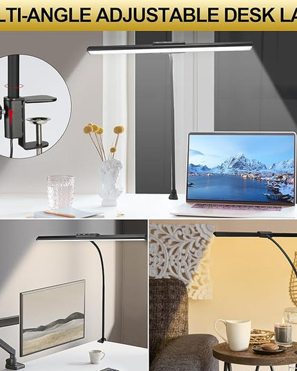 LED Desk Lamps for Home Office Eye-Caring Desk lamp with Clamp Architect Lamp with Touch Control and Adatper 3 Colors 10 Brightness Adjustable Gooseneck Clip on Lights for Desk and Table - LeafyLoom
