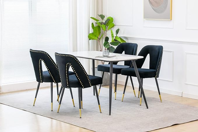 NicBex Dining Chairs Set of 2 Velvet Upholstered Kitchen Dining Chairs with Nailhead Trim for Dining Room-Black - LeafyLoom
