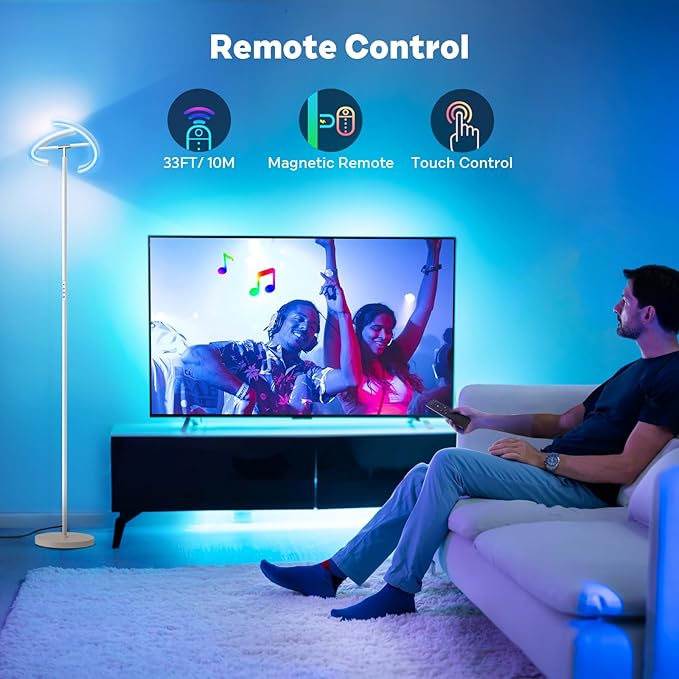White RGBCW Floor Lamp, Bright Color Changing RGB Standing Lamp, Modern Stepless Dimmable LED Tall Lamp with Remote Control, 20W 3000-6000K Floor Lamps for Living Room, Bedroom, Office - LeafyLoom