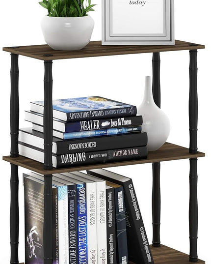 Furinno Turn-N-Tube 3-Tier Compact Multipurpose Shelf Display Rack with Classic Tube, Columbia Walnut/Black - LeafyLoom