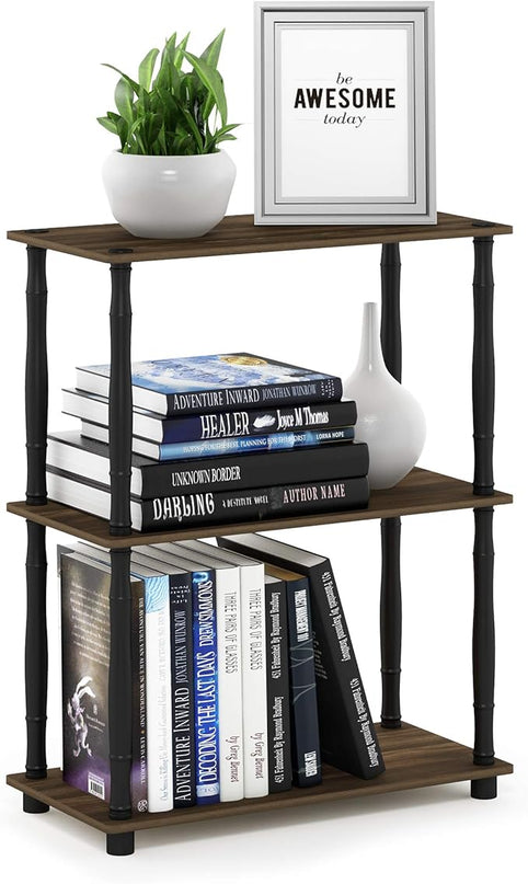 Furinno Turn-N-Tube 3-Tier Compact Multipurpose Shelf Display Rack with Classic Tube, Columbia Walnut/Black - LeafyLoom