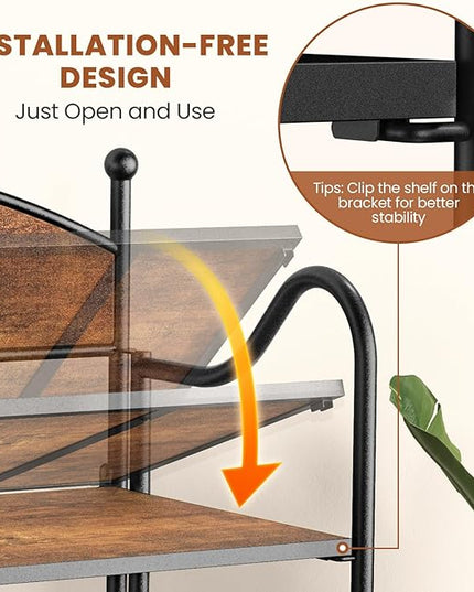 Folding Bookshelf No Assembly, 5 Shelf Black Folding Bookcase, Industrial Tall Metal Collapsible Corner Book Shelf with Storage Shelves for Bedroom, Living Room, Home Office Organization - LeafyLoom