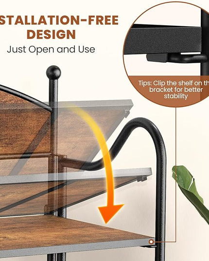 Folding Bookshelf No Assembly, 4 Shelf Black Folding Bookcase with Sturdy Metal Frame, Vintage Open Standing Collapsible Shelves for Bedroom, Living Room, Home Office Organization - LeafyLoom
