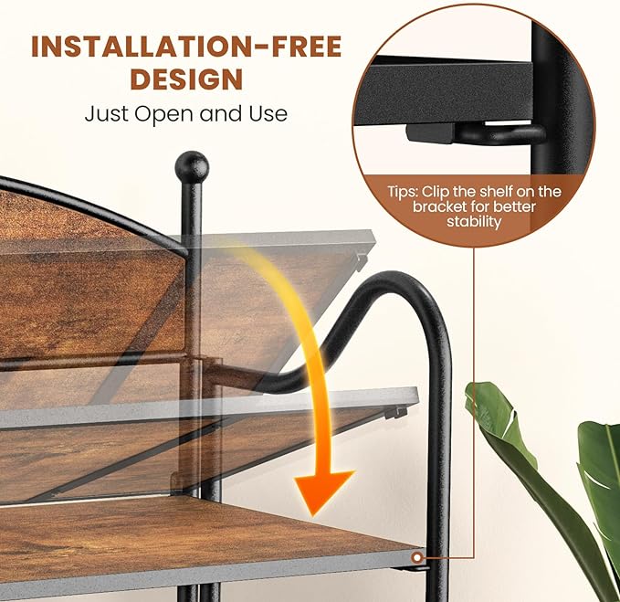 Folding Bookshelf No Assembly, 4 Shelf Black Folding Bookcase with Sturdy Metal Frame, Vintage Open Standing Collapsible Shelves for Bedroom, Living Room, Home Office Organization - LeafyLoom