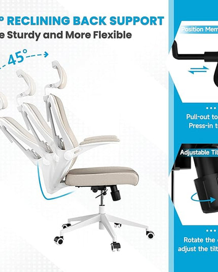 Ergonomic Office Chair - Comfy Desk Chairs with Wheels and Arms, 500LB Heavy Duty Mesh Computer Chairs with Comfortable Head Lumbar Back Support for Office, Bedroom, Study and College Dorm - LeafyLoom