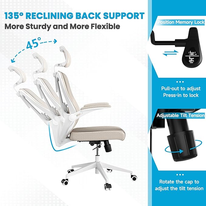 Ergonomic Office Chair - Comfy Desk Chairs with Wheels and Arms, 500LB Heavy Duty Mesh Computer Chairs with Comfortable Head Lumbar Back Support for Office, Bedroom, Study and College Dorm - LeafyLoom