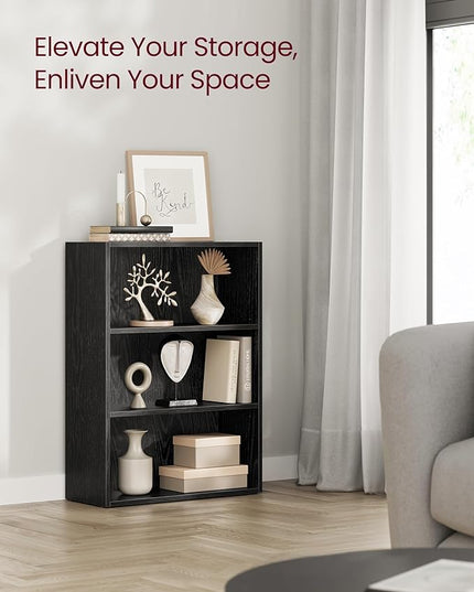 VASAGLE Bookshelf, 23.6 Inches Wide, 3-Tier Open Bookcase with Adjustable Storage Shelves, Floor Standing Unit, Ebony Black ULBC163T56 - LeafyLoom