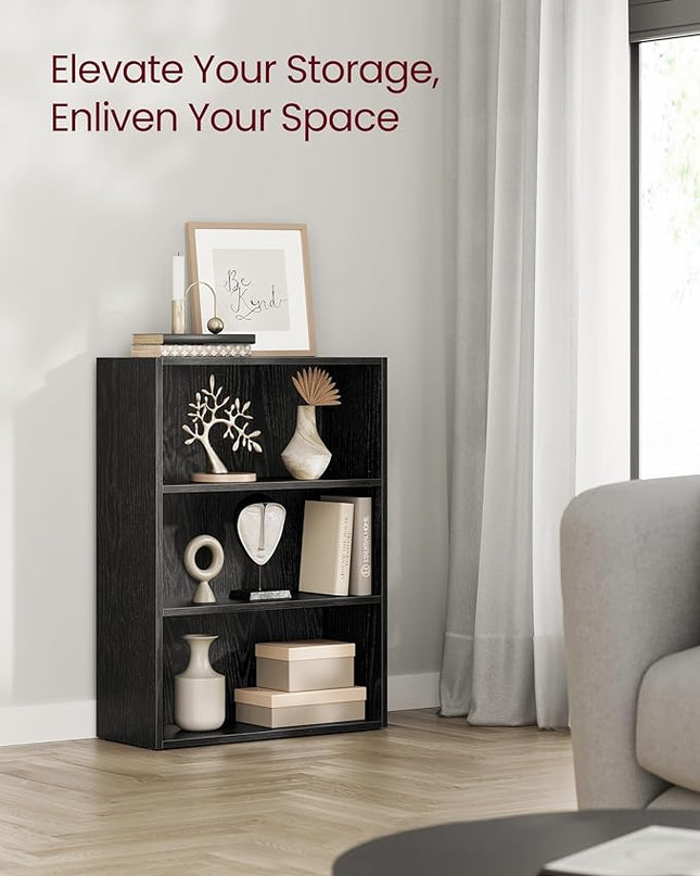 VASAGLE Bookshelf, 23.6 Inches Wide, 3-Tier Open Bookcase with Adjustable Storage Shelves, Floor Standing Unit, Ebony Black ULBC163T56 - LeafyLoom