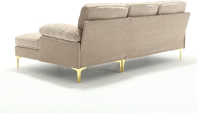 L Shaped Convertible Sleeper Sectional Sofa with Reversible Chaise, 3 Seater Corner Couch Bed with Detachable Pillow Armrest and Golden Metal Legs for Living Room Apartment Small Space - LeafyLoom