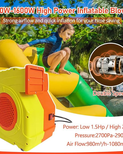 Inflatable Bounce House Blower,1400W-1600W,1.7 HP & 2 HP Dual Speed Inflatable Blower,Powerful Bounce House Air Blower Fan for Large Inflatable Bounce House, Bouncy Castle and Slides - LeafyLoom