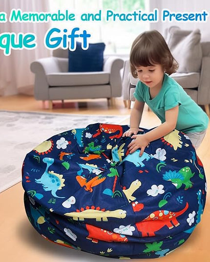 Stuffed Animal Storage Bean Bag Chairs(No Filler) Toy Organizer Bags Chair Cover for Kids Cotton Canvas Beanbag with Zipper Organizing Keep Room your Plush Toys and More Organized - LeafyLoom