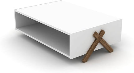 NicBex Coffee Table Wooden Coffee Table with Storage Rectangle Center Tables with Open Shelf and Metal Frame Dining Table for Living Room, Dining Room, Office, and Bedroom,35.4" W, White - LeafyLoom