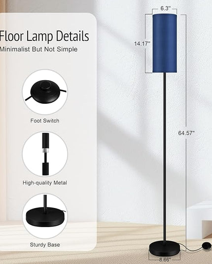 BoostArea Floor Lamps for Living Room, Modern Blue Floor Lamp, LED Corner Floor Lamp with Linen LampShade, Standing Lamp for Bedroom/Office/Study Room/Farmhouse(Bulb Not Included) - LeafyLoom
