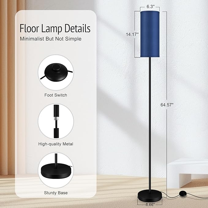 BoostArea Floor Lamps for Living Room, Modern Blue Floor Lamp, LED Corner Floor Lamp with Linen LampShade, Standing Lamp for Bedroom/Office/Study Room/Farmhouse(Bulb Not Included) - LeafyLoom