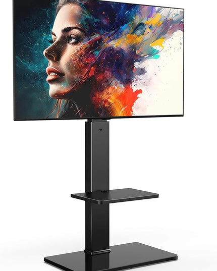FITUEYES Swivel Floor TV Stand with Mount for TVs 37 43 50 55 60 65 70 75 Inch LCD LED Flat/Curved Screens Universal Swivel Televisions TV Mount Stand for Bedroom Living Room Black Tempered Glass Base - LeafyLoom