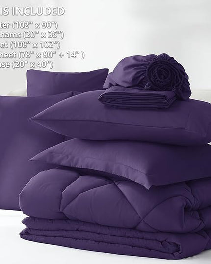 CozyLux King Bed in a Bag 7-Pieces Comforter Sets with Sheets Purple All Season Bedding Sets with Comforter, Pillow Shams, Flat Sheet, Fitted Sheet and Pillowcases - LeafyLoom