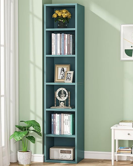 70.9 Inch Tall Narrow Bookcase, Corner Bookshelf 6 Tier Cube Display Shelf Storage Organizer for Small Space, Blue - LeafyLoom