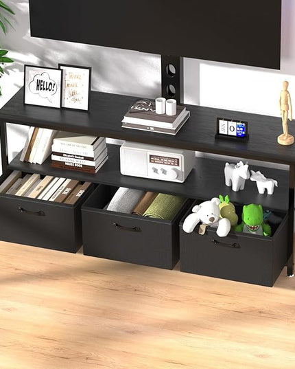 TV Stand with Mount and Power Outlet, Swivel TV Stands Mount with LED Lights for 32/45/55/60/65 inch TVs, Entertainment Center with Storage, Media Console Cabinet for Living Room, Bedroom, Black - LeafyLoom