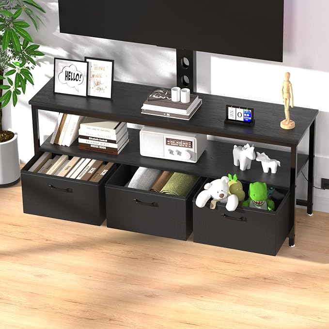 TV Stand with Mount and Power Outlet, Swivel TV Stands Mount with LED Lights for 32/45/55/60/65 inch TVs, Entertainment Center with Storage, Media Console Cabinet for Living Room, Bedroom, Black - LeafyLoom
