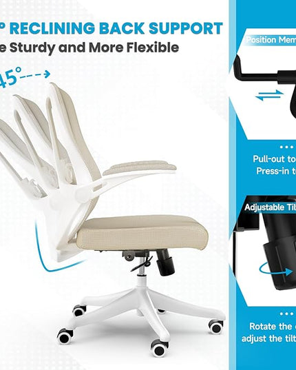Ergonomic Office Chair - Comfy Desk Chairs with Wheels and Arms, 450LB Heavy Duty Mesh Computer Chair with Comfortable Lumbar Back Support for Home, Office, Study, Bedroom and College Dorm - LeafyLoom