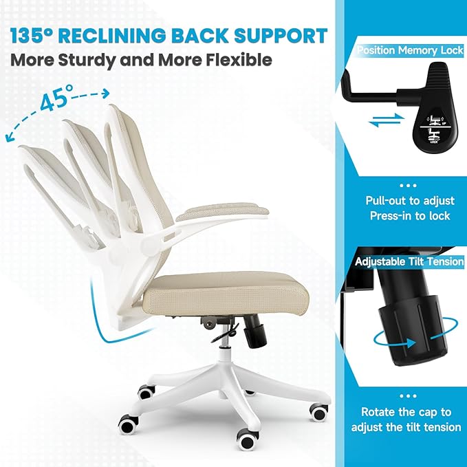 Ergonomic Office Chair - Comfy Desk Chairs with Wheels and Arms, 450LB Heavy Duty Mesh Computer Chair with Comfortable Lumbar Back Support for Home, Office, Study, Bedroom and College Dorm - LeafyLoom
