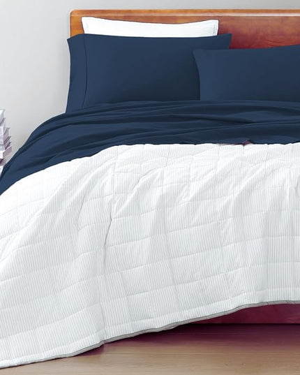 LANE LINEN 100% Organic Cotton Twin Bed Sheet Set, 3 Pc Twin Size Sheet Set, Soft & Breathable Twin Sheet Set Boys, Hotel Style Bedding Sheets & Pillowcases, 15" Deep Twin Fitted Sheet - Estate Blue - LeafyLoom