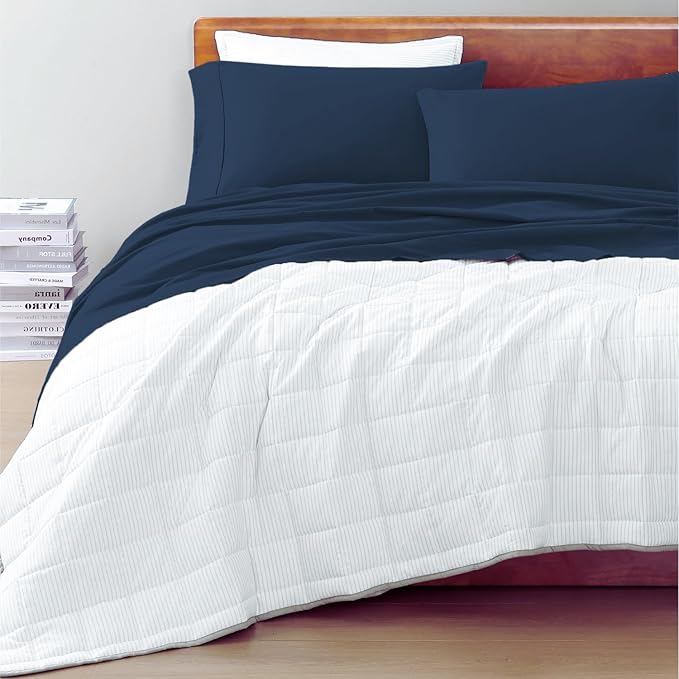 LANE LINEN 100% Organic Cotton Twin Bed Sheet Set, 3 Pc Twin Size Sheet Set, Soft & Breathable Twin Sheet Set Boys, Hotel Style Bedding Sheets & Pillowcases, 15" Deep Twin Fitted Sheet - Estate Blue - LeafyLoom