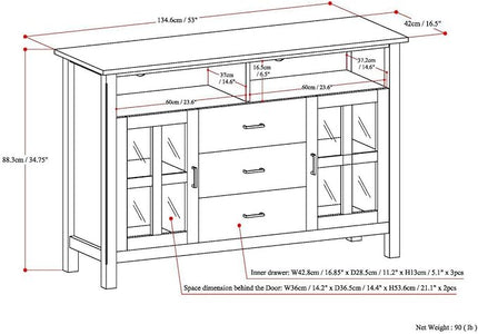 SIMPLIHOME Kitchener SOLID WOOD 53 Inch Wide Contemporary TV Media Stand in Distressed Grey for TVs up to 60 Inches, For the Living Room and Entertainment Center - LeafyLoom