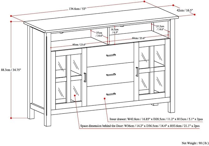 SIMPLIHOME Kitchener SOLID WOOD 53 Inch Wide Contemporary TV Media Stand in Distressed Grey for TVs up to 60 Inches, For the Living Room and Entertainment Center - LeafyLoom