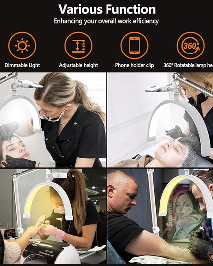 Yofuly Lash Light for Eyelash Extensions, Portable Half Moon Desk Lamp, Esthetician Light for Tattoo Artists, Nail Tech, Eyelash Lamp with Phone Holder | 3000-6000K | 10 Brightness Adjustable (White) - LeafyLoom