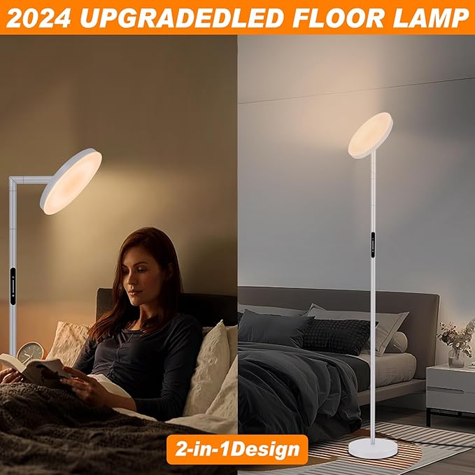 LED Floor Lamp for Living Room, 69" Tall Lamp with Remote & Touch Control Upgrade Lamp Pole Rotary 90° Dimmable Brightness 4 Color Tempera - LeafyLoom