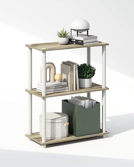 Furinno Turn-N-Tube 3-Tier Multipurpose Compact Display Rack, Shelving Unit, Bookcase, Sonoma Oak/White - LeafyLoom