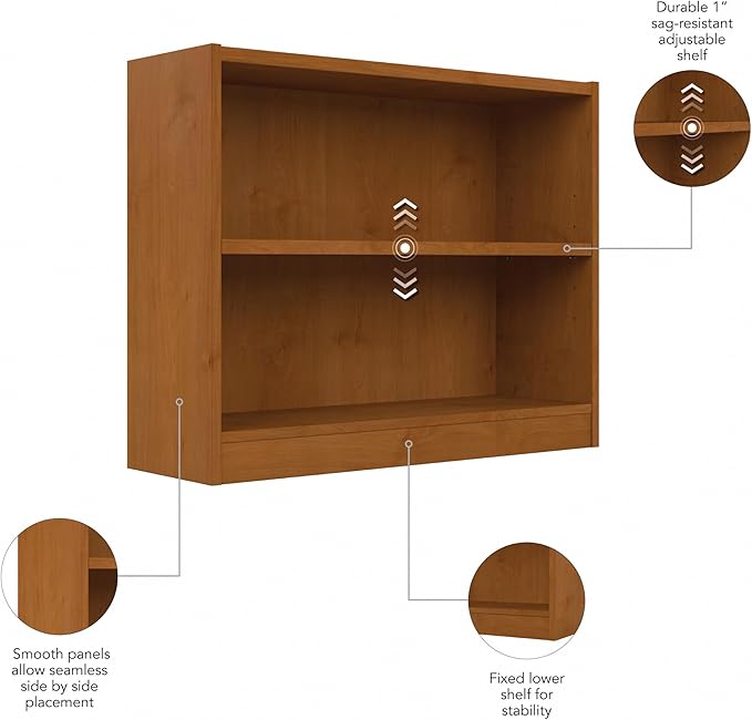 Bush Furniture Universal Small 2 Shelf Bookcase in Natural Cherry - LeafyLoom