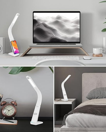 LED Desk Lamp with USB Charging Port, 10W wireless charger, Stepless dimmable, Natural Lights, Desk Lights for Home Office, Office Desk Lamp Eye Caring Reading Light, Gesture Control Table Lamp - LeafyLoom