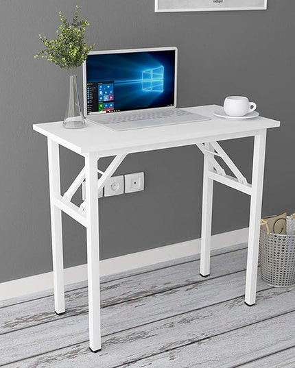 SogesGame 31.5 inches Small Desk Computer Desk for Small Space Small Folding Table Small Writing Desk Compact Desk Foldable Desk No Install Needed, White - LeafyLoom