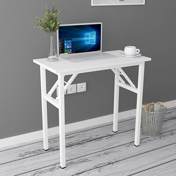 SogesGame 31.5 inches Small Desk Computer Desk for Small Space Small Folding Table Small Writing Desk Compact Desk Foldable Desk No Install Needed, White - LeafyLoom