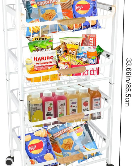Pull-Out Kitchen Storage Cart 5 Tier Kitchen Fruit Cart on Wheels,Fruit Basket for Kitchen,Bedroom Kitchen Organizer and Storage Rack, Potato Onion Vegetable Storage (White) - LeafyLoom