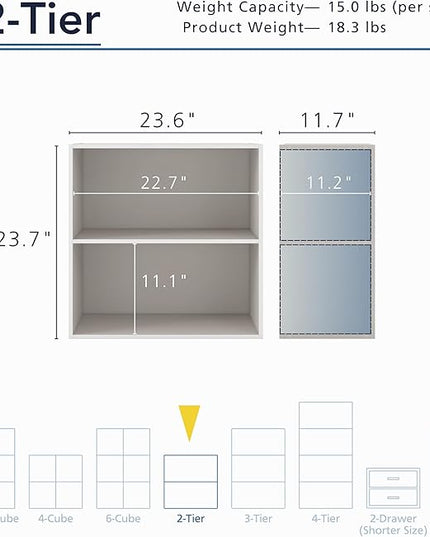 Apexa 2-Tier Cube Storage Organizer Shelves, Stackable Wood Bookcase Fits Cubby Bins for Organization, Dorm Teen Room Decor & Home Office, Greige - LeafyLoom