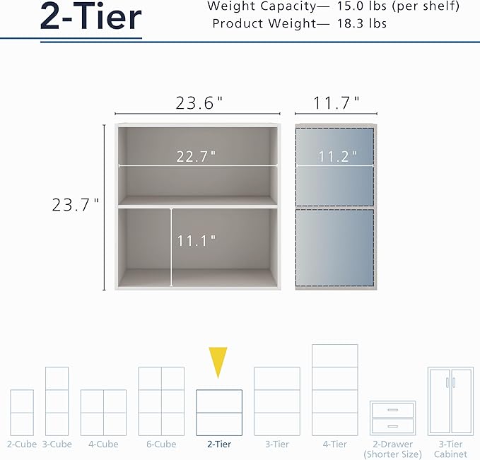 Apexa 2-Tier Cube Storage Organizer Shelves, Stackable Wood Bookcase Fits Cubby Bins for Organization, Dorm Teen Room Decor & Home Office, Greige - LeafyLoom