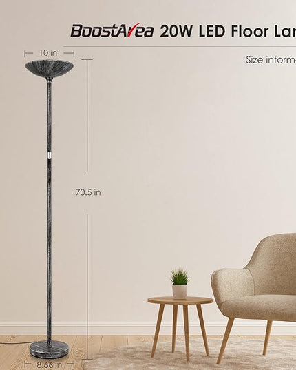 BoostArea Floor Lamp, Pole Standing Lamp, 20W 2000LM LED Torchiere Floor Lamp, Stepless Dimmable, Touch Control, 3000K Daylight, 50000hrs Lifespan,70.5 in Floor Lamps for Living Room,Bedroom,Office - LeafyLoom