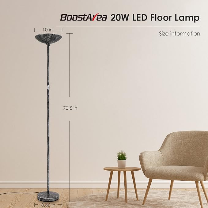 BoostArea Floor Lamp, Pole Standing Lamp, 20W 2000LM LED Torchiere Floor Lamp, Stepless Dimmable, Touch Control, 3000K Daylight, 50000hrs Lifespan,70.5 in Floor Lamps for Living Room,Bedroom,Office - LeafyLoom