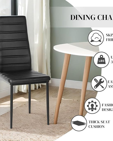 PU Leather Chair Set of 4, High Back Dining Seat with Soft Padded & Foot Cap Protection for Home Kitchen Living Room, 300lbs Capacity, Black - LeafyLoom