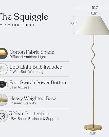 Brightech Squiggle Standing Floor Lamp – Tall Modern Corner Lamp with LED Light Bulb for Bedroom, Living Room, Office – Boho Mid Century Modern Zig Zag Pole Lamp with A-Line Open Shade – Gold/Brass - LeafyLoom